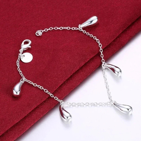 925 Sterling Silver Teardrop Waterdrop Bracelet - Picture 1 of 6